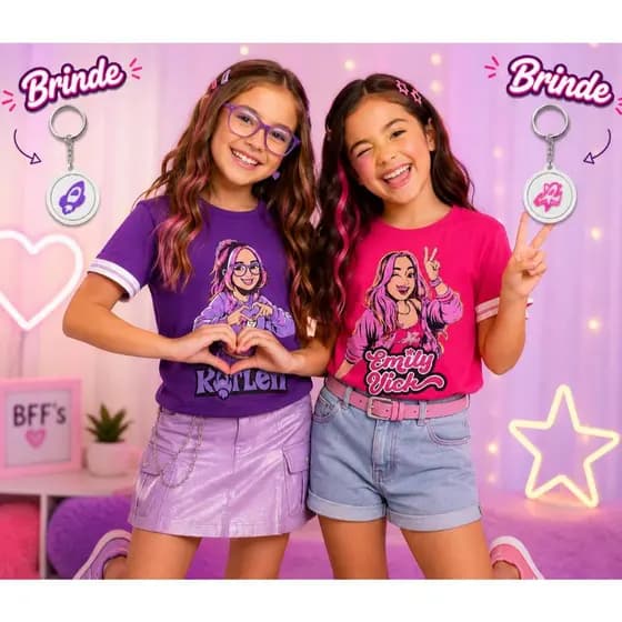 Blusa Emilly Vick Katlen Baby Look Blusa Menina Infantil Juvenil Emilly Vick Katlen Camiseta Os Rosas Feminina