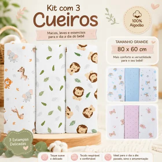 Kit Cueiro Bublim Estampado 3 Peças 80cmX60cm