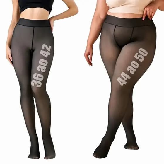 Meia Calça Térmica Plus Size Normal Translúcida Forrada Pelúcia
