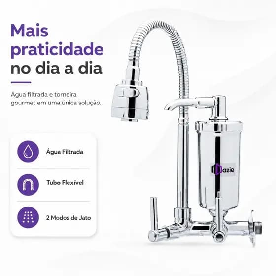 Torneira Com Filtro Gourmet Parede Bica Flexível 2 Modos De Jato