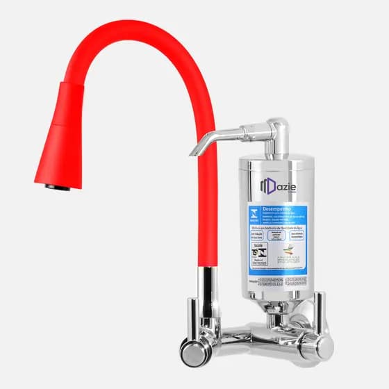 Torneira Cozinha Gourmet Parede Vermelha ABS Flexível Cone com Filtro Carbon Block Refil Blindado 1/4 Volta Dazie Metais
