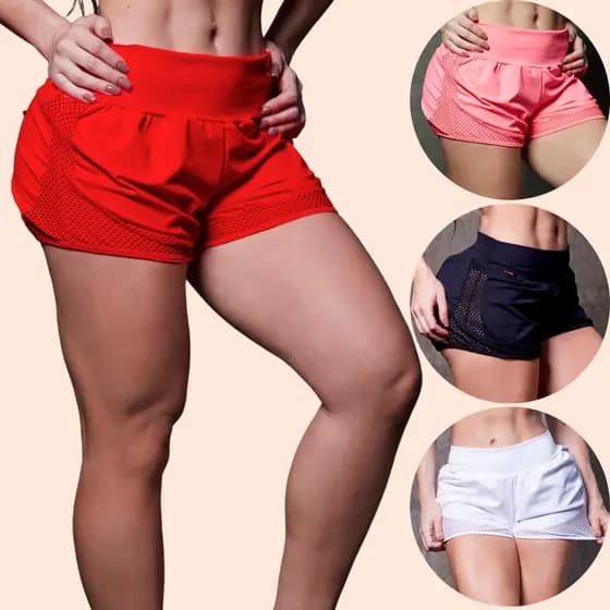 Short Shortinho Suplex Curtinho Confortável Academia Fitness Feminino Detalhe em Tela Cores NORTH