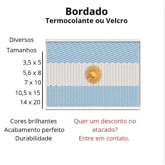 Patch Bordado Bandeira Argentina Termocolante ou Velcro