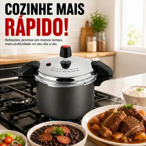 Cozinhe com Segurança Com A Panela De Pressão 4,5 L Alumínio Premium Antiaderente Fechamento Externo