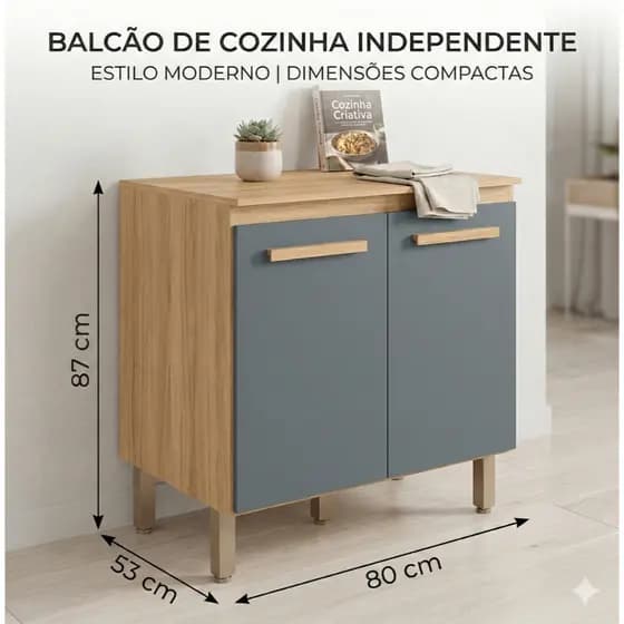 Balcão 80cm Cozinha Multiuso Microondas Bebedouro 2 Portas Prateleiras Buffet Multiuso Puxadores MDF