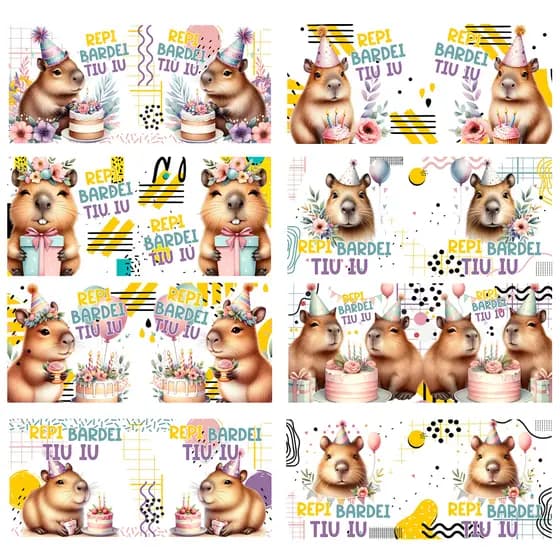 Artes para caneca Aniversário Capivarinha | Estampas | Sublimação | Impressão | Sublimar | Capivara | Kit 1