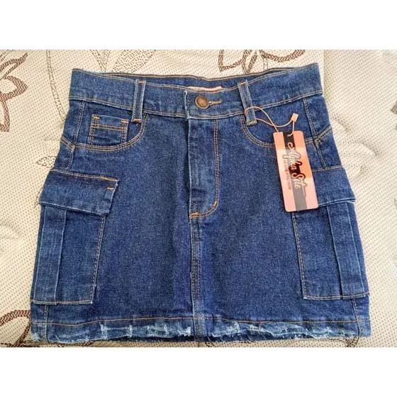 Saia Cargo Jeans Com Bolso Feminina
