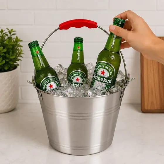 Balde de Gelo 3L em Aço Inox com Alça Balde para Cerveja Refrigerante e Bebidas