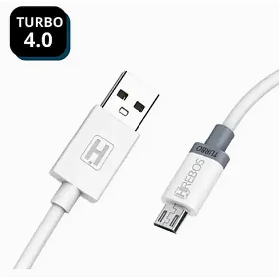 Cabo Micro USB V8 Turbo 4.0A Carga Rápida - 1,2m Branco HRebos