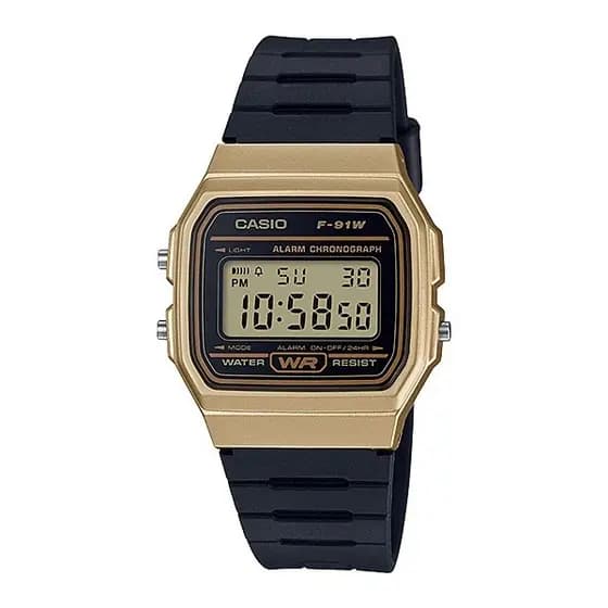Relógio Casio Unissex Digital F-91WM-9ADF Preto e Dourado