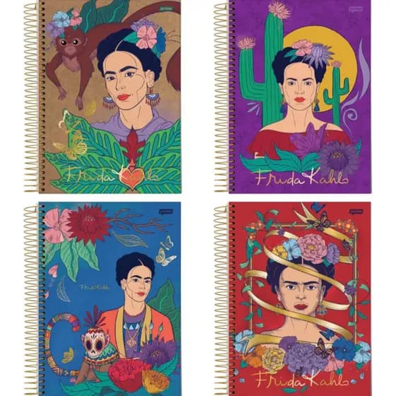 Caderno College Médio 10 Matérias Frida Kahlo 160 Folhas 56g Offset Tamanho 177x242mm.