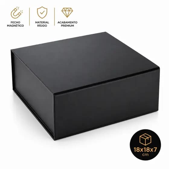Caixa Presente Luxo 18x18x7 Preta Rígida Com Fecho Magnético Premium Ideal Para Kits, Perfumes e Cosméticos