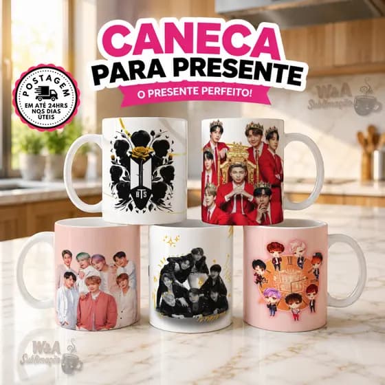 Caneca Personalizada BTS K-pop | Porcelana 325ml | Presente Criativo Army