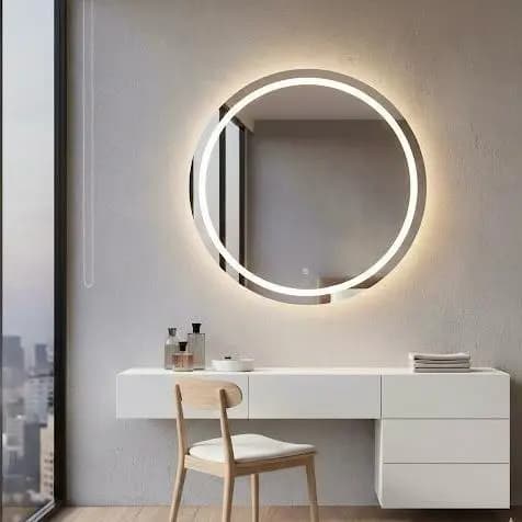 Espelho Redondo Jateado com Led 3 Tons Quarto Closet Camarim Penteadeira Maquiagem Profissional