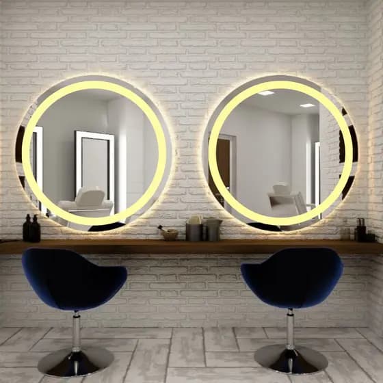 Espelho Redondo para Barbearia Moderno com Luz Led 3 tons e Botao Touch