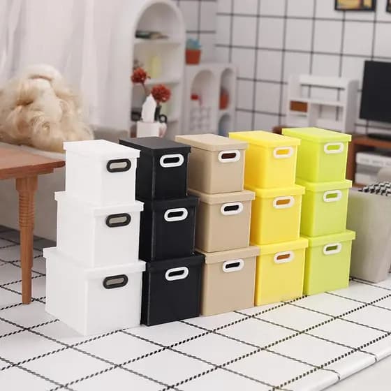 Conjunto De Caixa De Armazenamento Para Casa De Bonecas Em Miniatura , 3 Peças Com Tampa , Organizador Multicolorido Dec