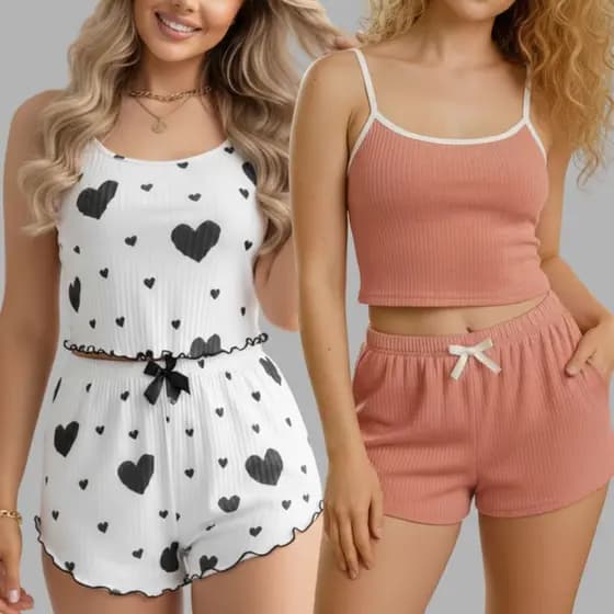 Kit 2 Conjunto de Pijamas Feminino Baby Doll Short Doll