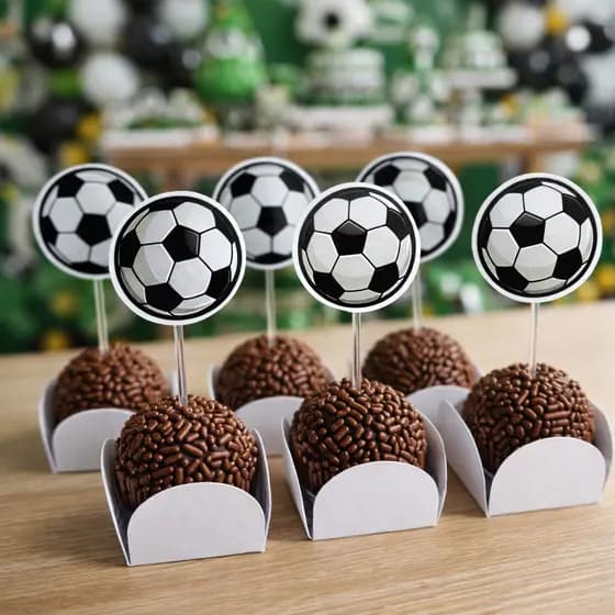 Topper Docinho Bola de Futebol para Brigadeiro Decoração Festa Infantil jogador Envio Imediato