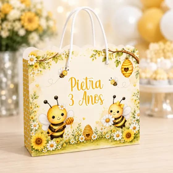 ENVIO IMEDIATO Kit Sacolinhas Personalizadas Abelhinhas com Nome e Idade Lembrancinha Infantil