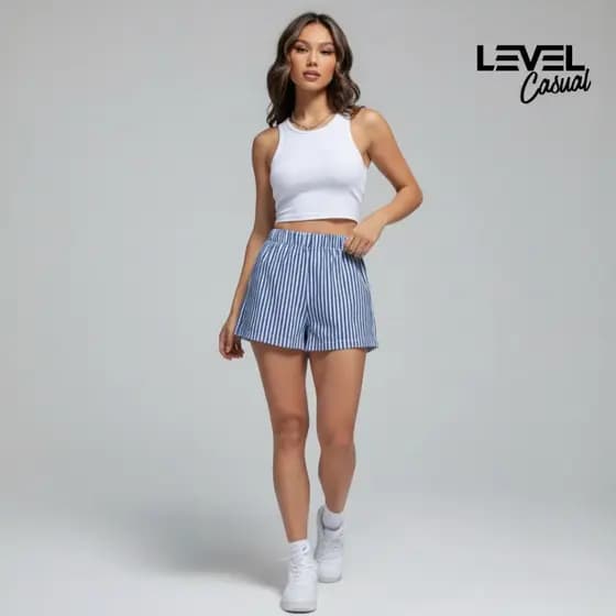 Short Feminino Listrado Grécia