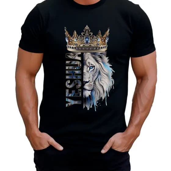 Camiseta Masculina Moda Verão Evangélica Casual Leão Yeshua Alta Qualidade