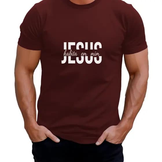 Camiseta Masculina Básica Estampada Jesus Habita Em Mim Algodão 100% Confortável - Pronta Entrega