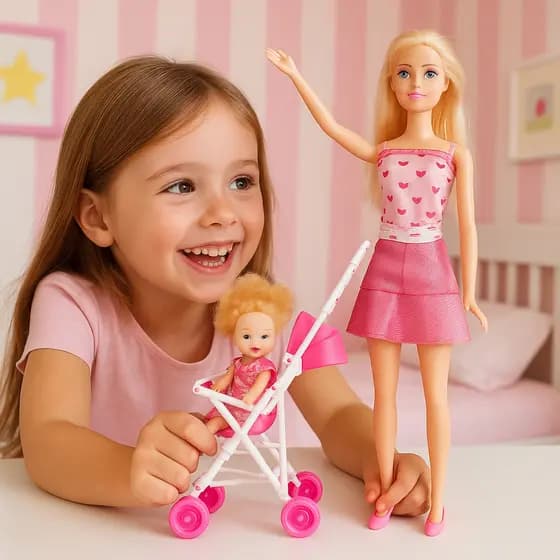 Boneca Mel Cuidados de Mãe com Carrinho e Filhinha – Brink+ Original | Brinquedo Infantil Educativo