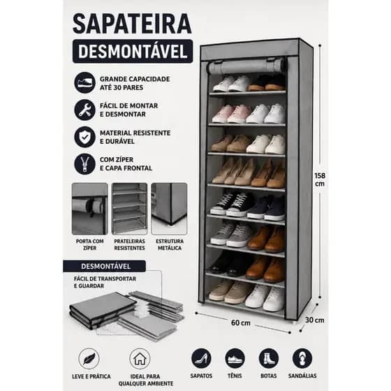 Organizador Com Zíper 9 Prateleiras Sapateira