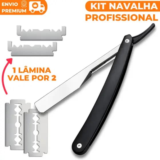 Navalha Profissional Acabamento Barbeiro Navalhete com Lâminas Aço Inox Kit Barbear Masculino Barba