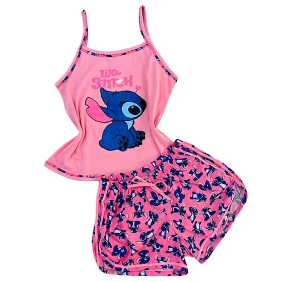 Pijama Baby Doll Feminino Adulto Stitch Disney – Estampado Roupa de Dormir