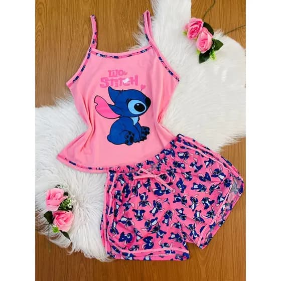 Pijama Baby Doll Infantil Disney Personagem Lilo Stitch - Roupa De Dormir Para Criança