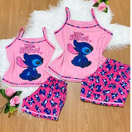 Kit Mãe e Filha Pijama Baby Doll Disney Lilo Stitch – Adulto + Infantil