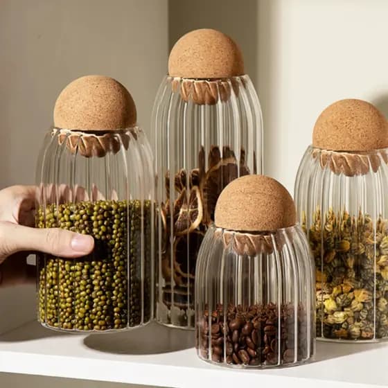 Pote de Vidro Tampa Bola Esfera Cortiça, Mantimentos Café Biscoitos Decoração Enfeite Vela Artesanal