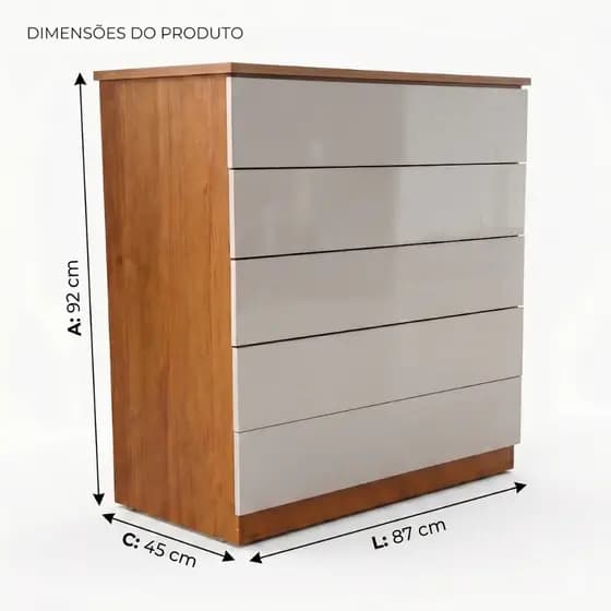 Cômoda Premium Confortse 5 Gavetas Cinamomo/Off White