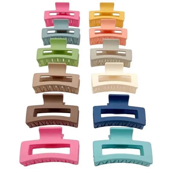 Kit 4 Presilha De Cabelo Média 6.5 cm Quadrado Tubarão Para Mulheres Acessórios Fosca e Elegante