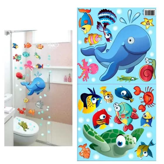 Adesivo Decorativo Para Banheiro Quarto Fundo do Mar Peixes Azul Infantil Adesivo Para Geladeira
