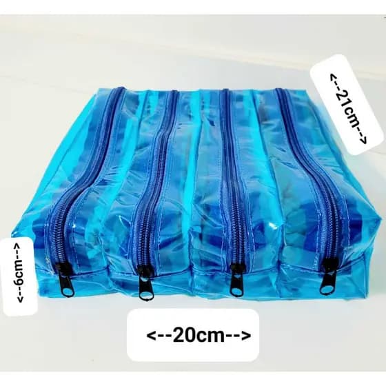 ESTOJO TRANSPARENTE CRISTAL AZUL COM 4 REPARTIÇÕES ESCOLAR LAPÍS E OUTROS