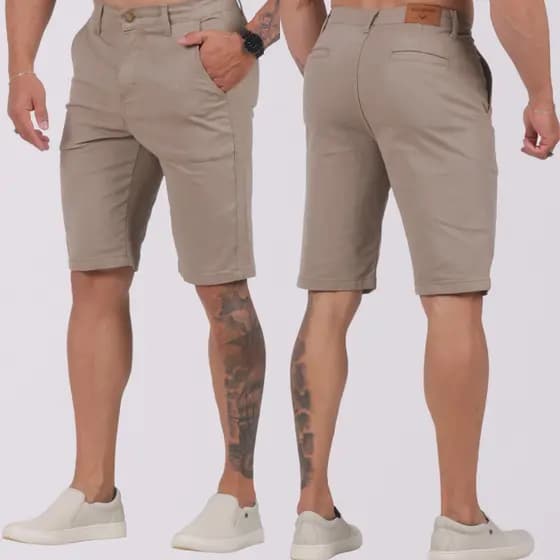 Bermuda Masculina Alfaiataria Sarja Sport Fino, BOLSO EMBUTIDO, Com Lycra Tecido Premium