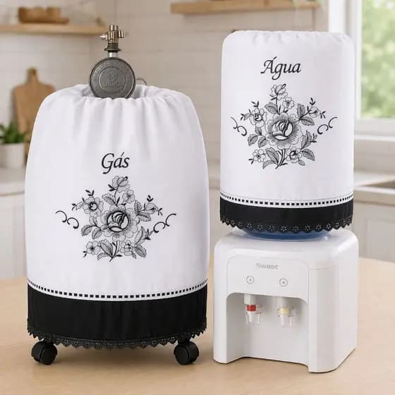 Jogo de Cozinha Kit 2 Peças Capa Para Botijão de Gás + Capa Para Galão De Água Bordado
