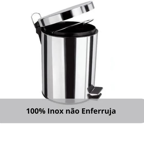 Lixeira 100% Inox 3L 5L Com Pedal Cozinha Banheiro Cesto De Lixo