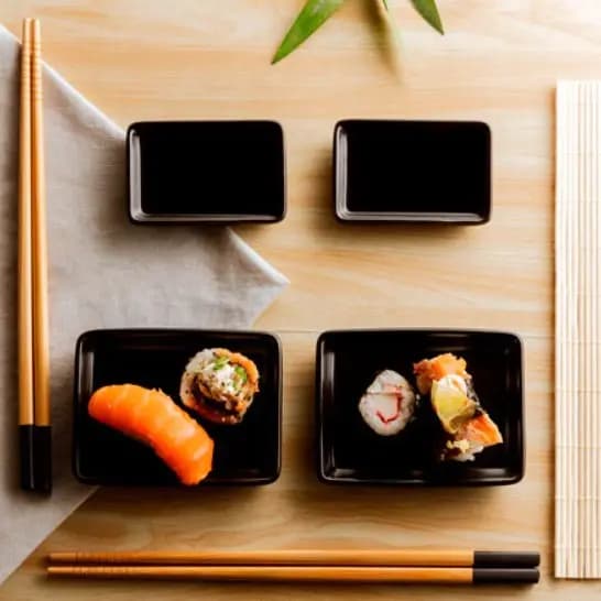 Conjunto Kit Sushi com hashi em Bambu e Cerâmica preto com 7 Peças LYOR Saitama