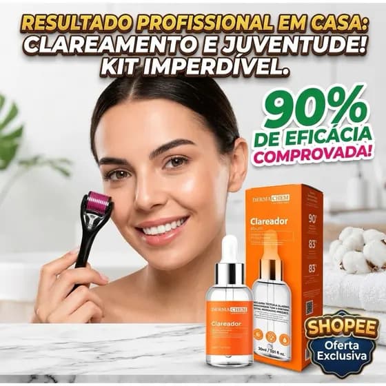 Kit Clareador Melasma Mancha Dermaroller Microagulhamento Sérum Vitamina C Iluminador Hidratação facial