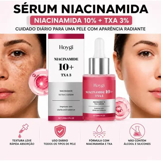 Sérum Niacinamida 10% Ácido Tranexâmico TXA 3% Clareador de Manchas Melasma Acne Uniformizador de Tom de Pele