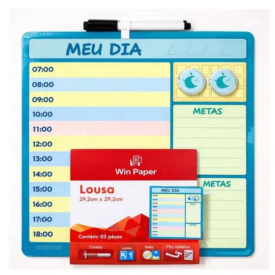 Lousa Magnética Planejamento Diário Meu Dia 29x29cm com Caneta Ímãs e Metas Organização Rotina
