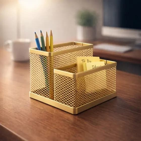 Organizador de Mesa Porta Maquiagem Porta Caneta Porta Treco Metal Dourado