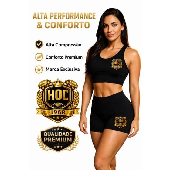 Kit Shorts Legging Meia Coxa E Top Feminino Academia Fitness Suplex Premium Cintura Alta Treino Conjunto HOC 1968