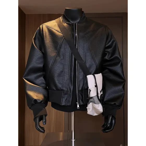 Jaqueta de motociclista masculina em couro vermelho estilo americano, elegante e de alta qualidade para o outono, feita
