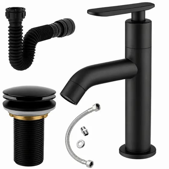 kit Torneira Banheiro Cuba+ Ralo Valvula Click Pia+ Sifão Flexível + Engate Rabicho 40Cm