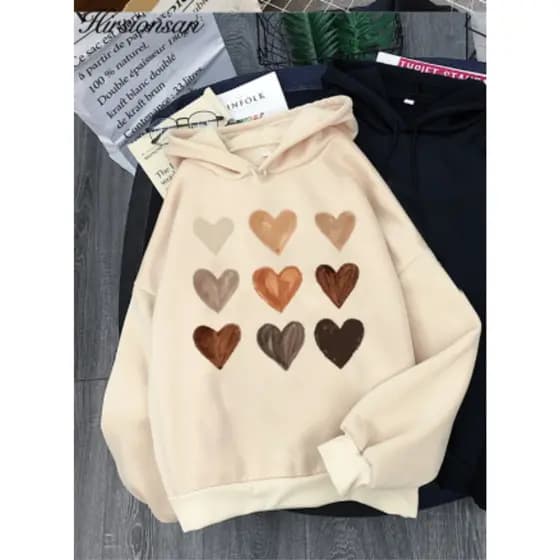 Moletom Capuz Canguru Estampa Coração Casual Estampa Hoodie Casaco Algodão Inverno