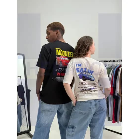 Conjunto camisetas MCQUEEN e SALLY unissex oversized streetwear camisa kit casal couple